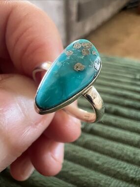 Turquoise Ring Sterling Silver Natural pyrite in Turquoise Size 6